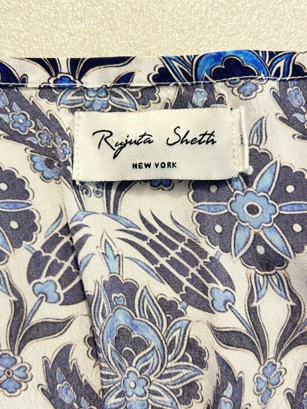 Rujuta Sheth x Anthropologie Marie White Blue Lotus Maxi Kaftan Dress - S / M - Picture 7 of 8